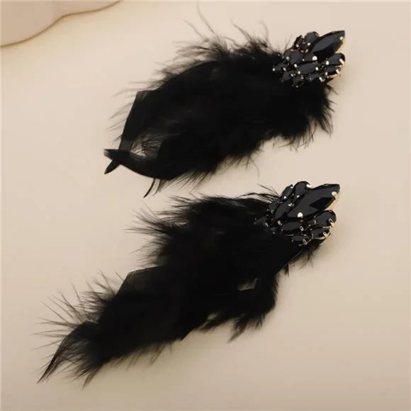 Long Feather Earrings Bohemian Earrings Multicolor Tassel for Women (Black) - Picture 5 of 7